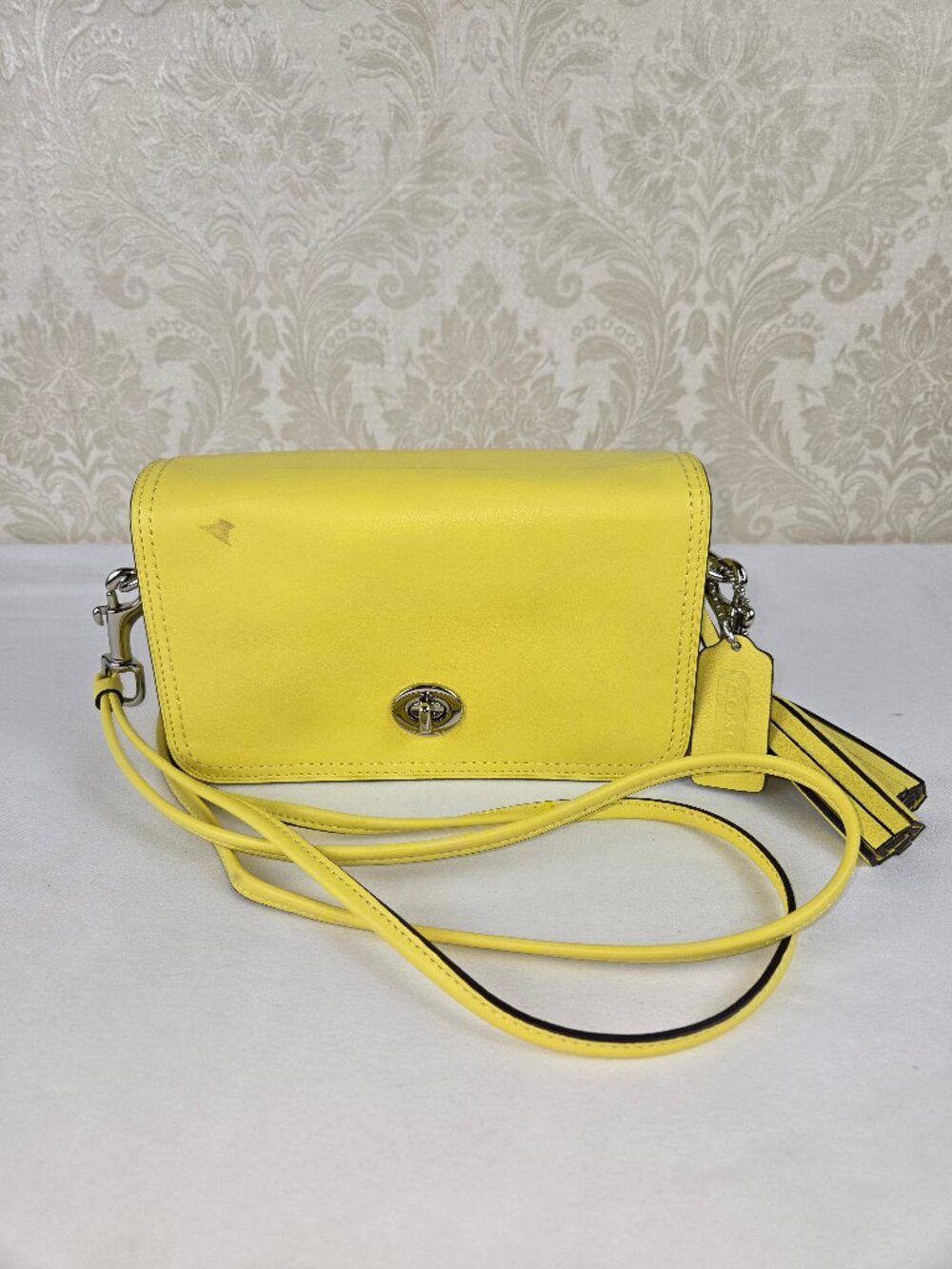 Coach Legacy Penny Shoulder Purse #19914 Yellow Crossbody Tassels Turnlock Front